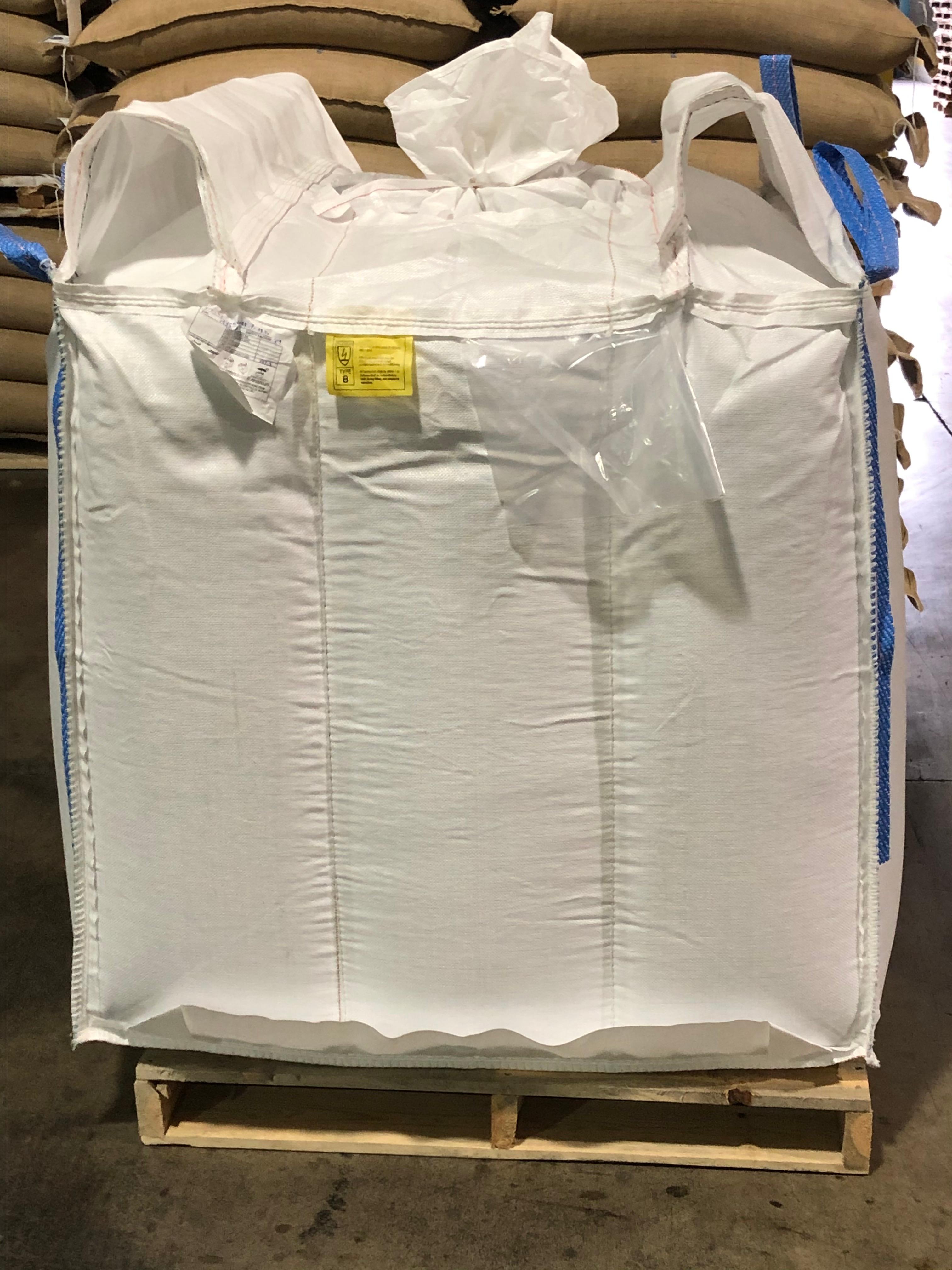 Close up of a white MiniBulk baffle-like bag.