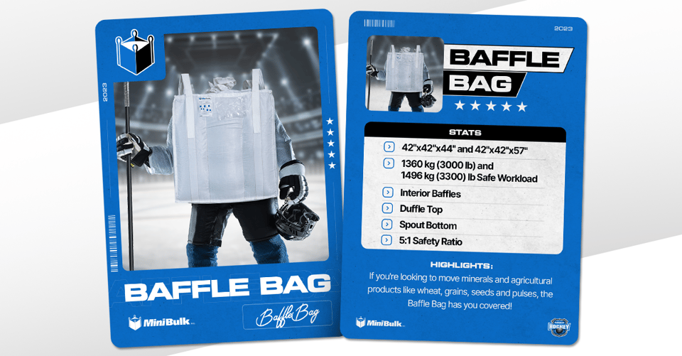 A MiniBulk baffle bag on a hockey card.